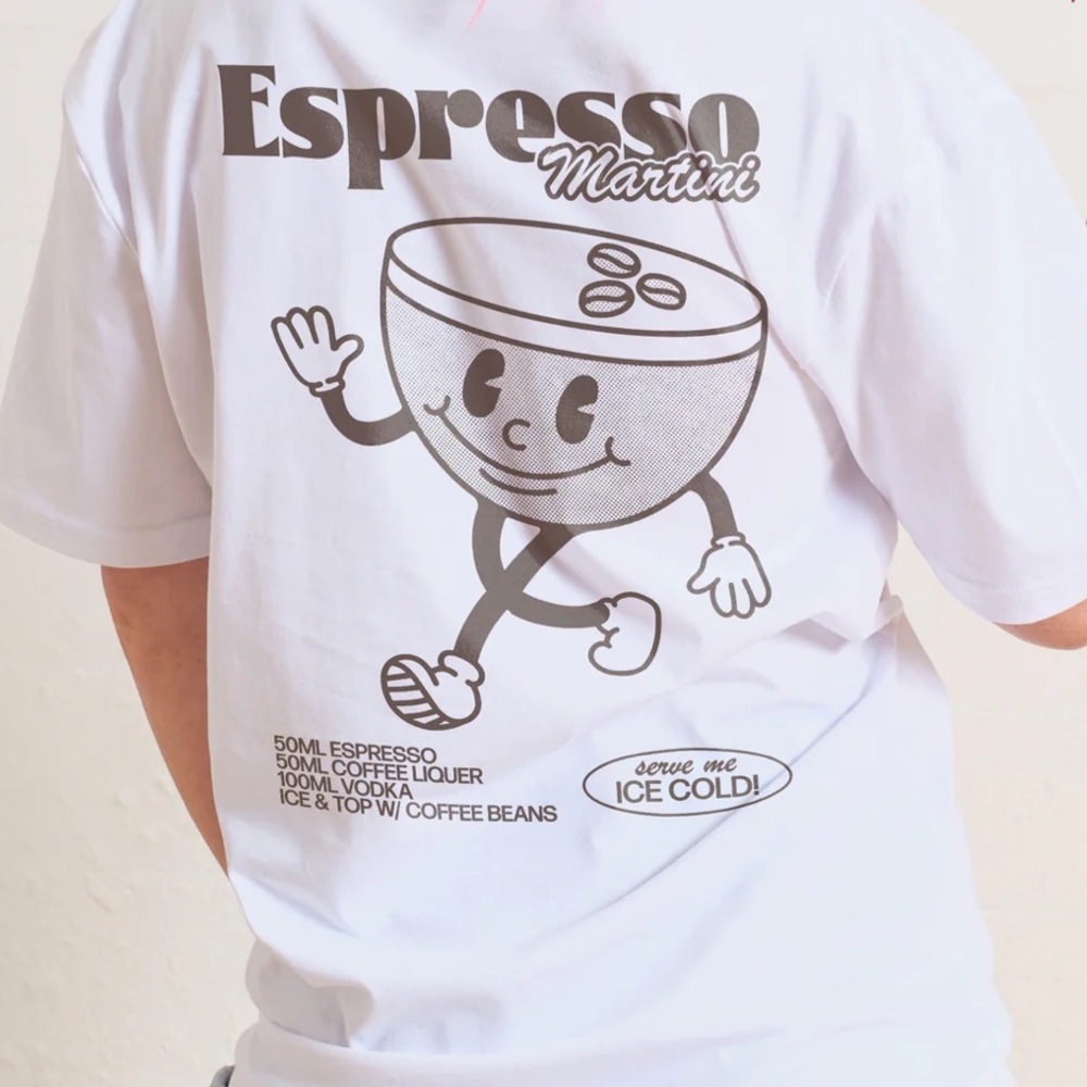 BRAND NEW Threadheads Medium Off-White T-Shirt with Espresso Martini Design